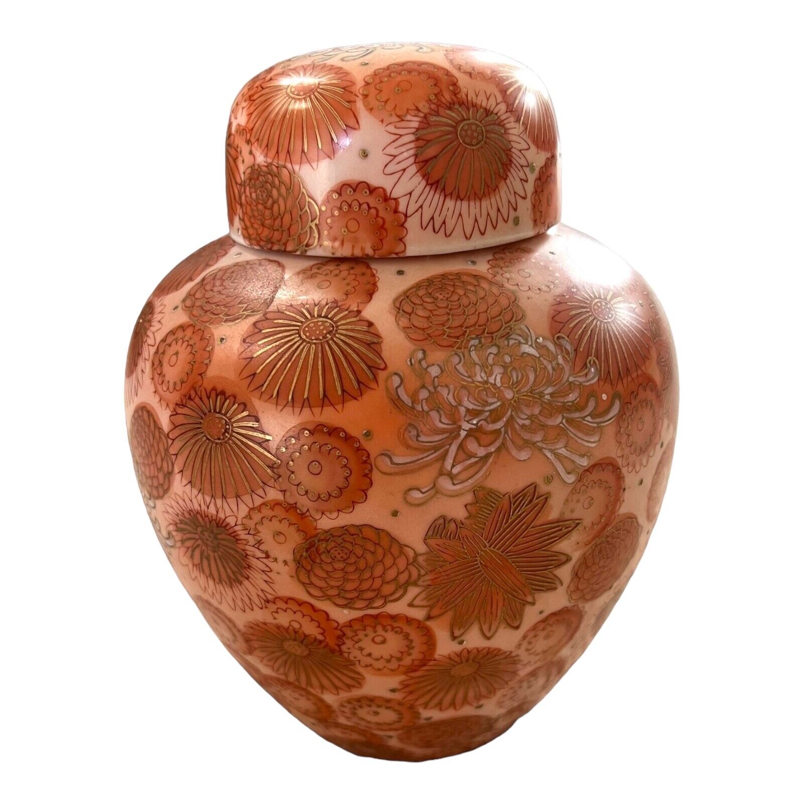 ISCO Ginger Jar Urn Japan Hand-Painted Chrysanthemum Porcelain Red Excellent