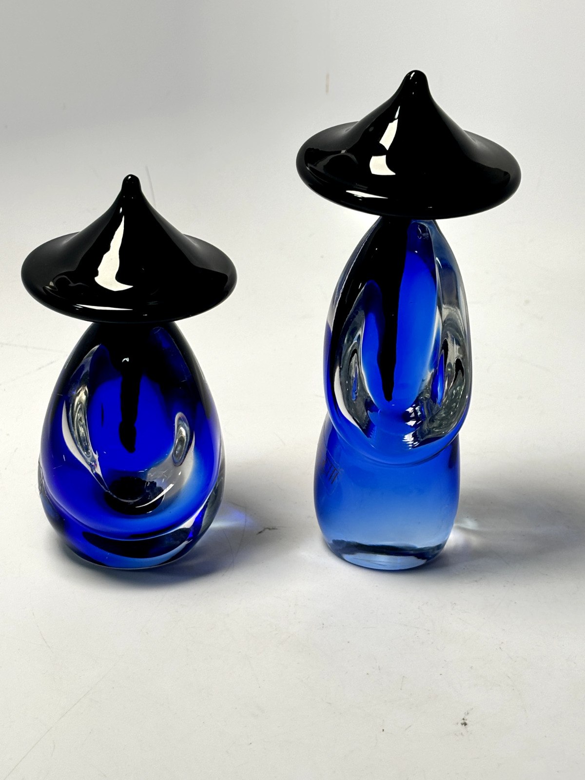 VTG Pair Formia Sommerso Art Glass Asian Coolie Figures Murano Black Blue Ogetti