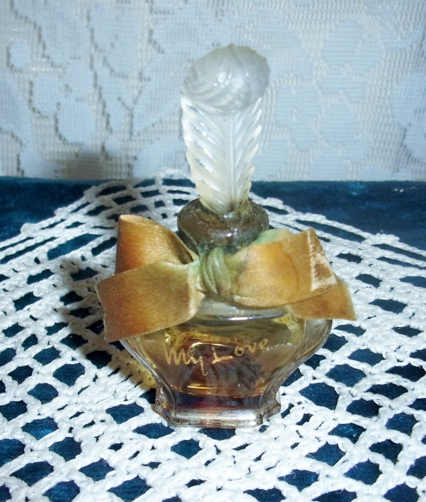 1940's Elizabeth Arden MY LOVE Feather Stopper French Perfume w/Ribbon & Label