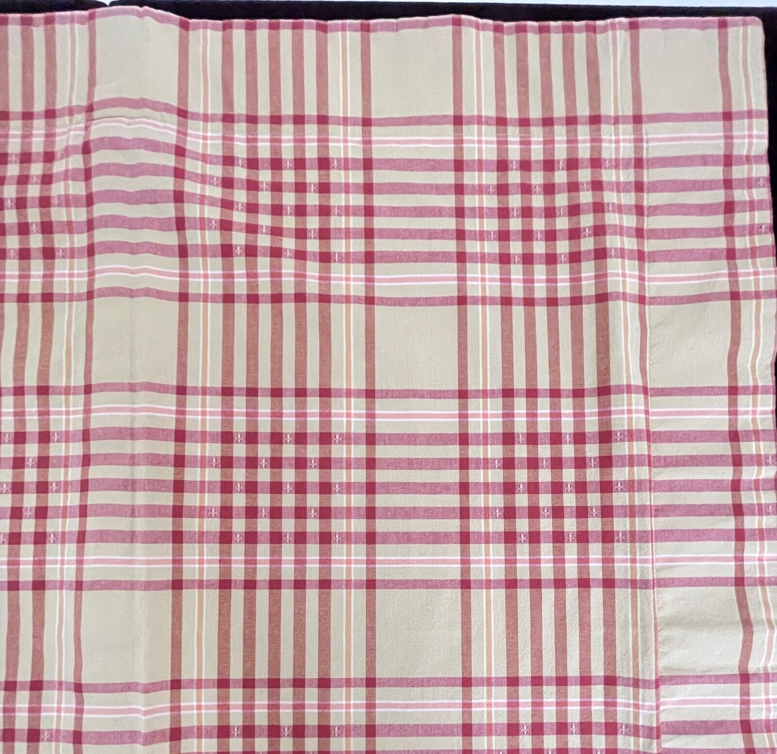 Custom Made Euro Pillow Sham in Ecru & Red Plaid Pattern 25”x 25”  YY722