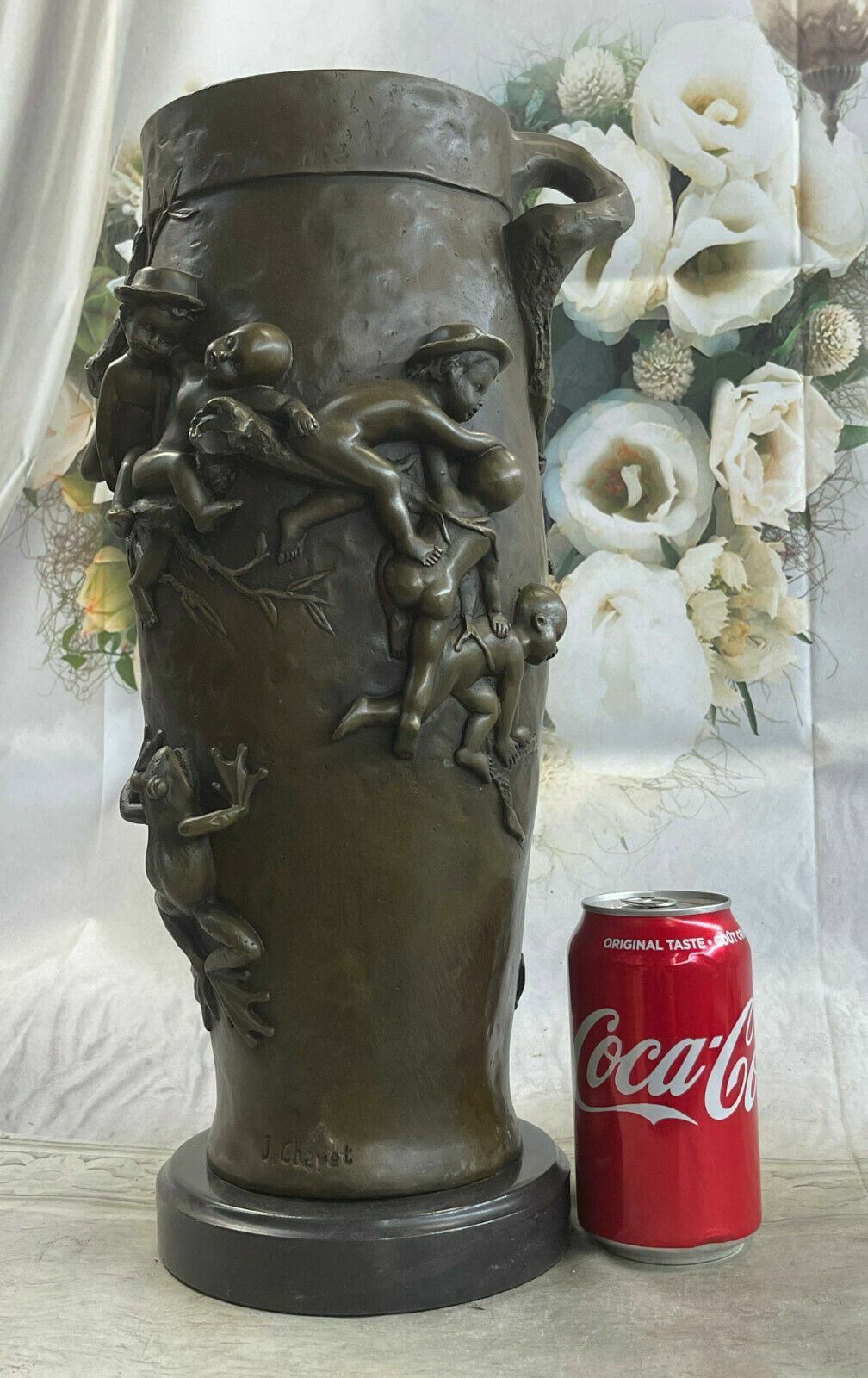 Collectible European Vintage Reproduction Bronze Carved More children Vase DEAL