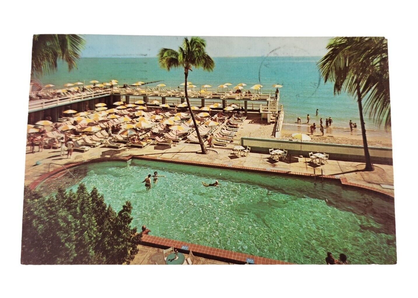 Postcard MIAMI BEACH CROWN HOTEL  Florida FL Aerial View Pool Chrome Posted 1969