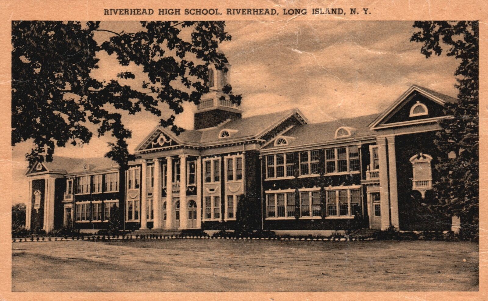 Vintage Postcard 1938 Riverhead High School Riverhead Long Island New York NY