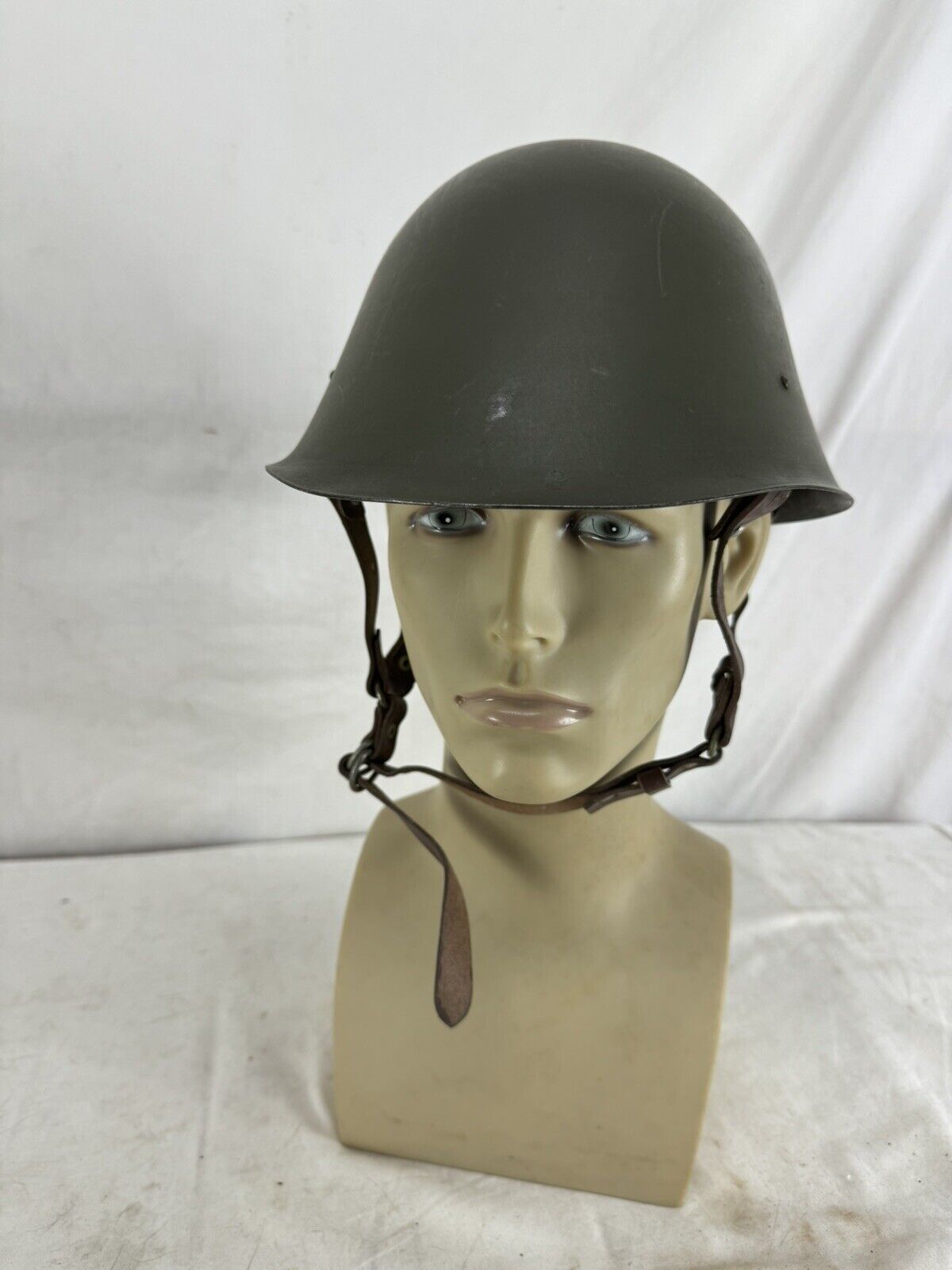 Romanian Army M73/80 Steel Helmet w/ Leather Liner Chin Straps Surplus 1975 Date