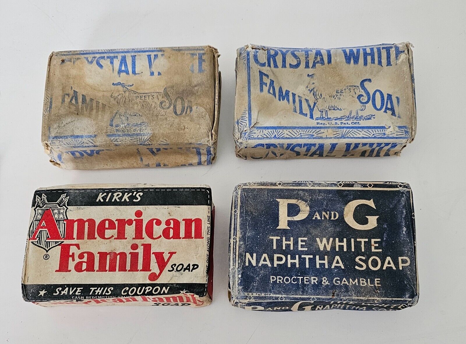 Vintage 1940s Lot of 4 Large Bar Soap P&G Naphtha Colgate Crystal White
