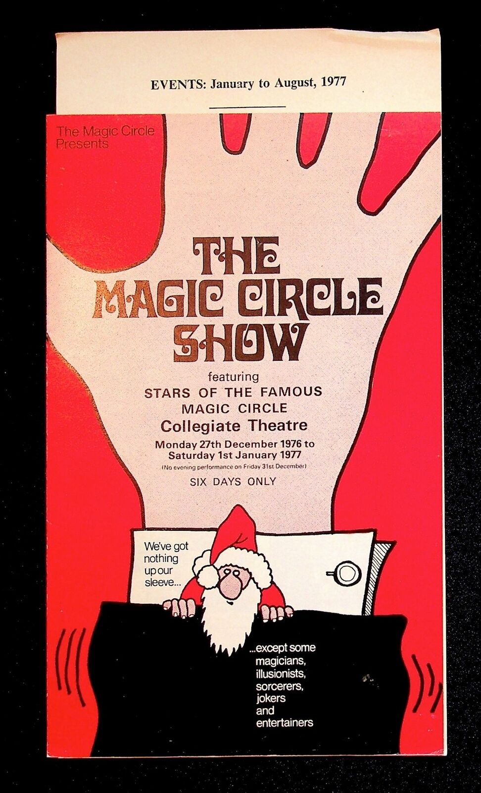1977 THE MAGIC CIRCLE SHOW Program Collegiate Theatre LONDON, UK Magician