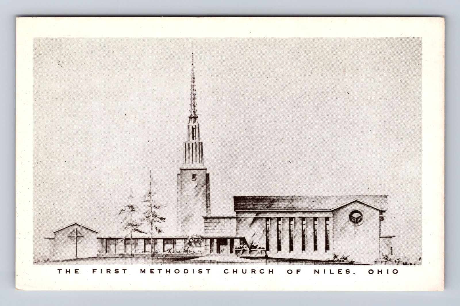 Niles OH-Ohio, Drawing Of First Methodist Church, Vintage Souvenir Postcard