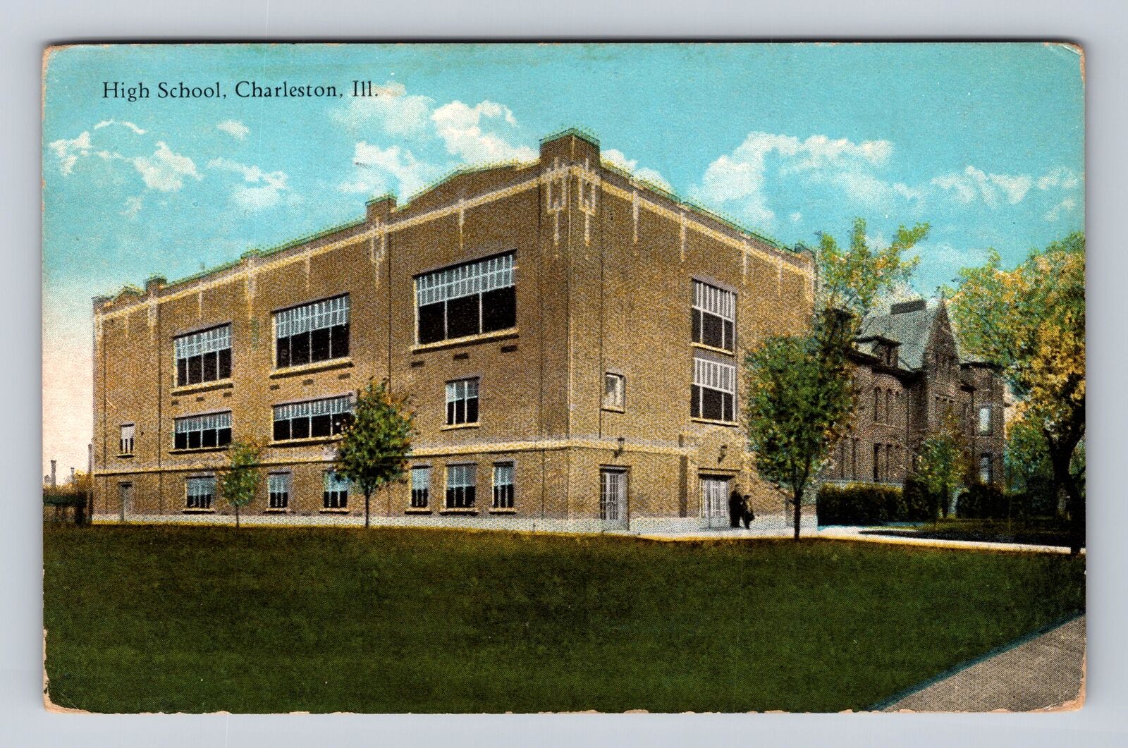 Charleston IL-Illinois, High School, Antique, Vintage Souvenir Postcard