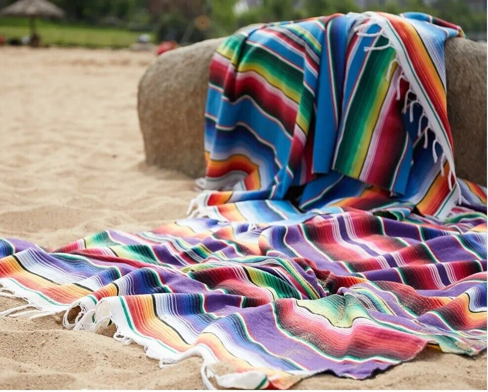  Authentic Large Mexican Blanket Sarape Serape 84 x 60 Inches summer beach