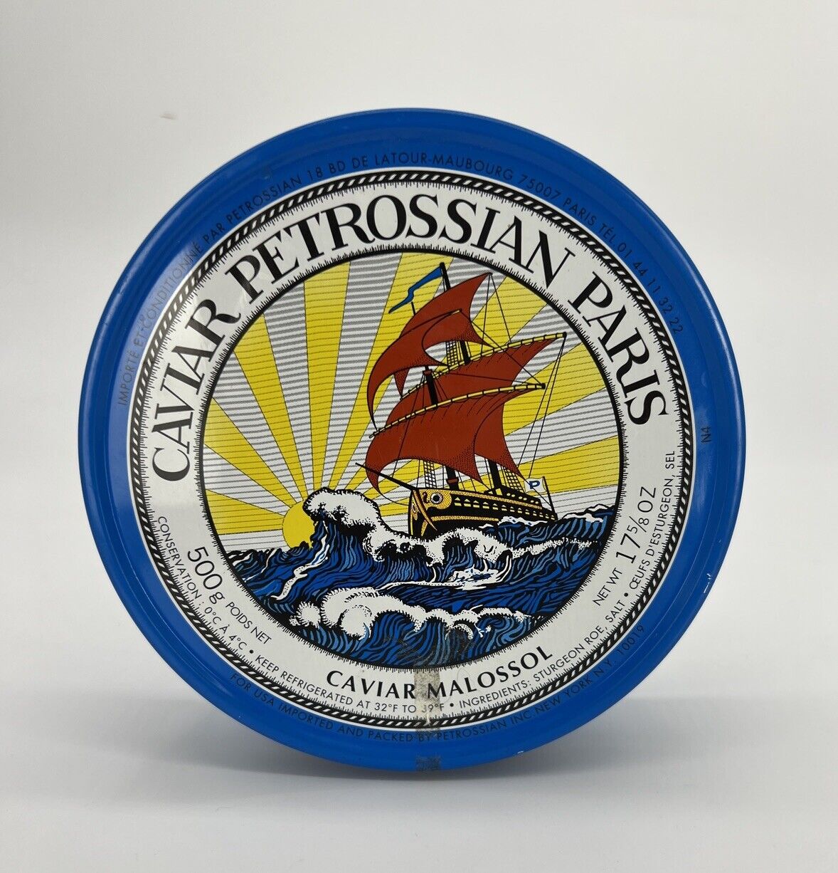 PETROSSIAN PARIS Royal Osetra Caviar 500 Gram EMPTY Serving Server Dish Tin Bowl