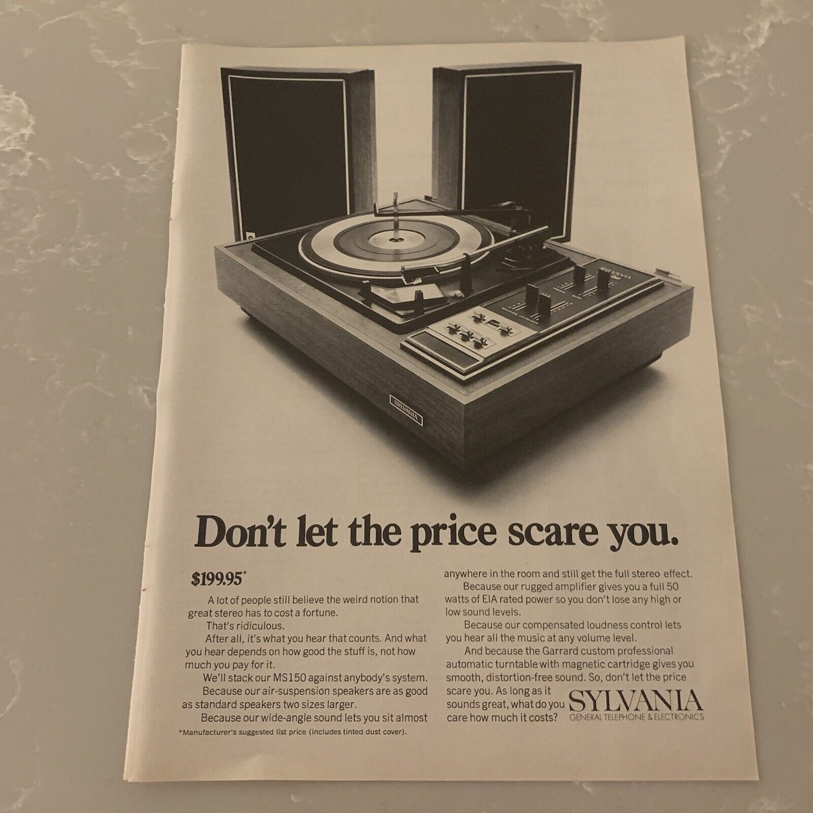 1969 Sylvania MS150 Stereo System Record Player Print Ad Original