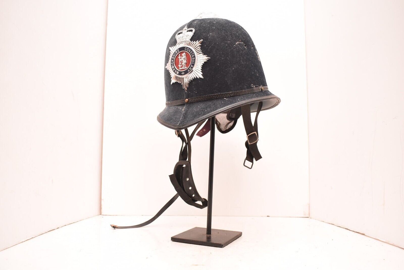 Vintage British Bobby Helmet Hat Warwickshire Constabulary Size 7 1/8