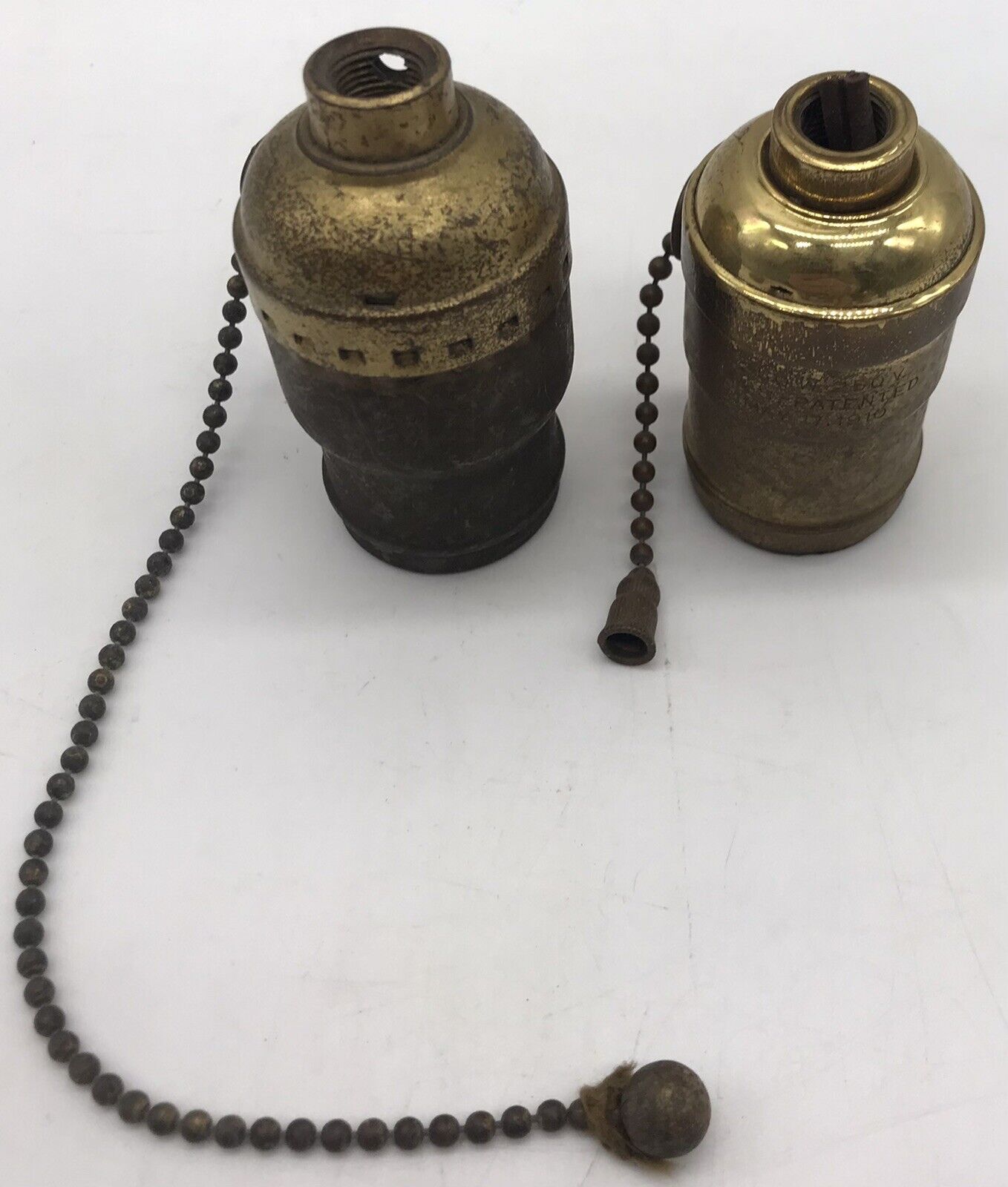 RARE TWO P & S PATENTED MAY 17 1910 BRASS LIGHT SOCKETS