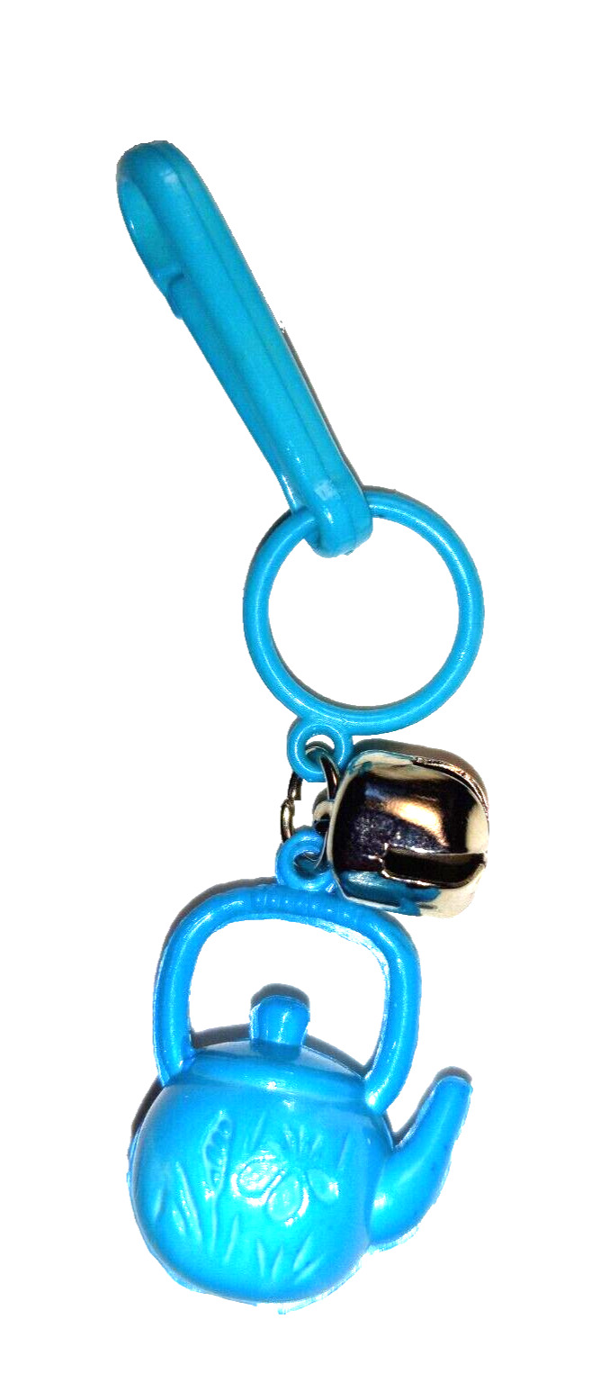 Vintage 1980s Plastic Charm Teapot Blue Flowers Charms Necklace Clip On Retro