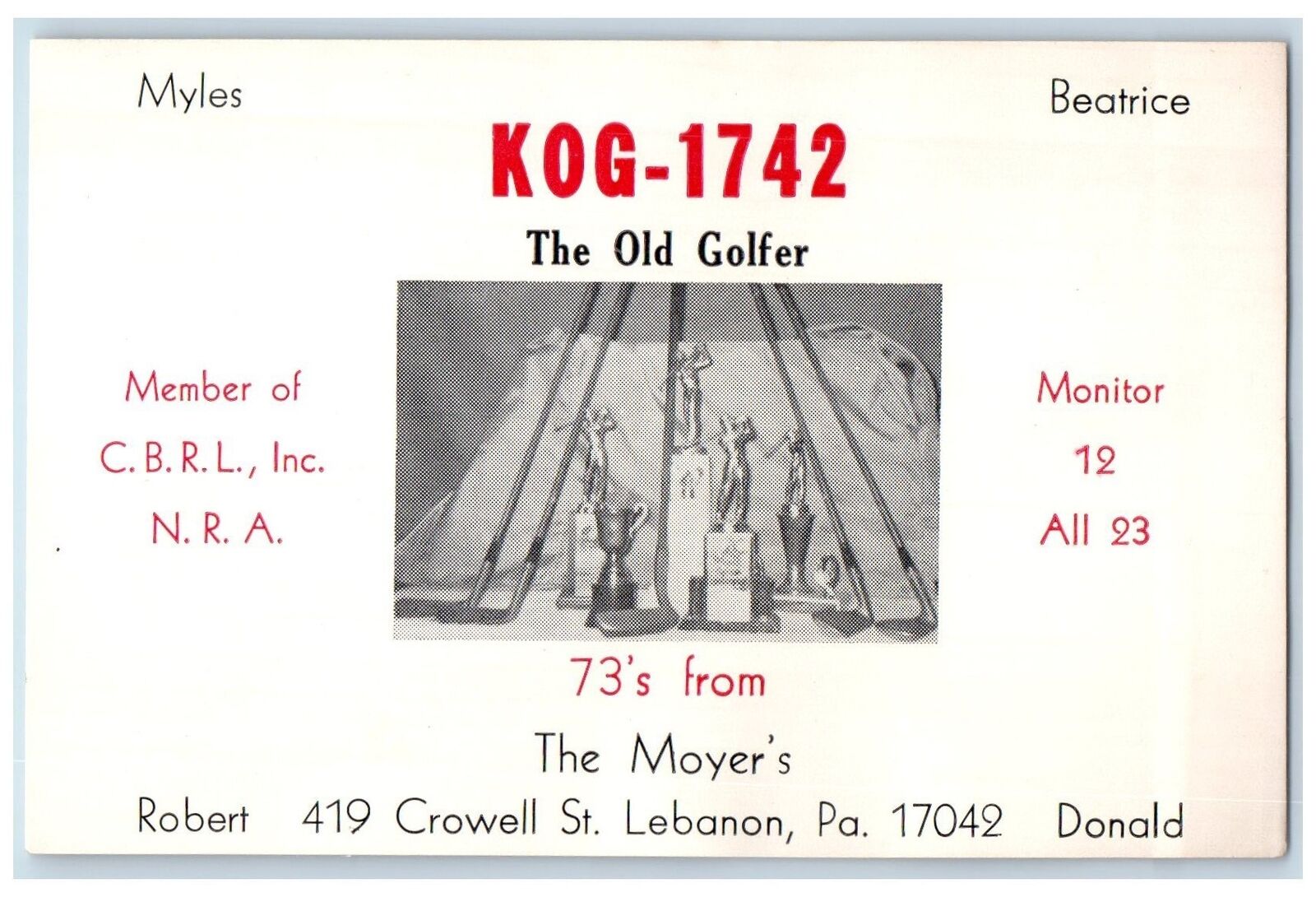 c1960s The Old Golfer The Moyers Lebanon PA Unposted QSL Ham Radio Postcard