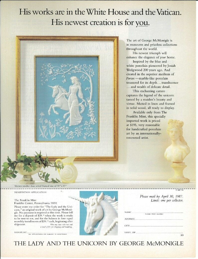 1987 FRANKLIN MINT George McMonigle Collectible VTG Magazine Print Ad 8.5X11