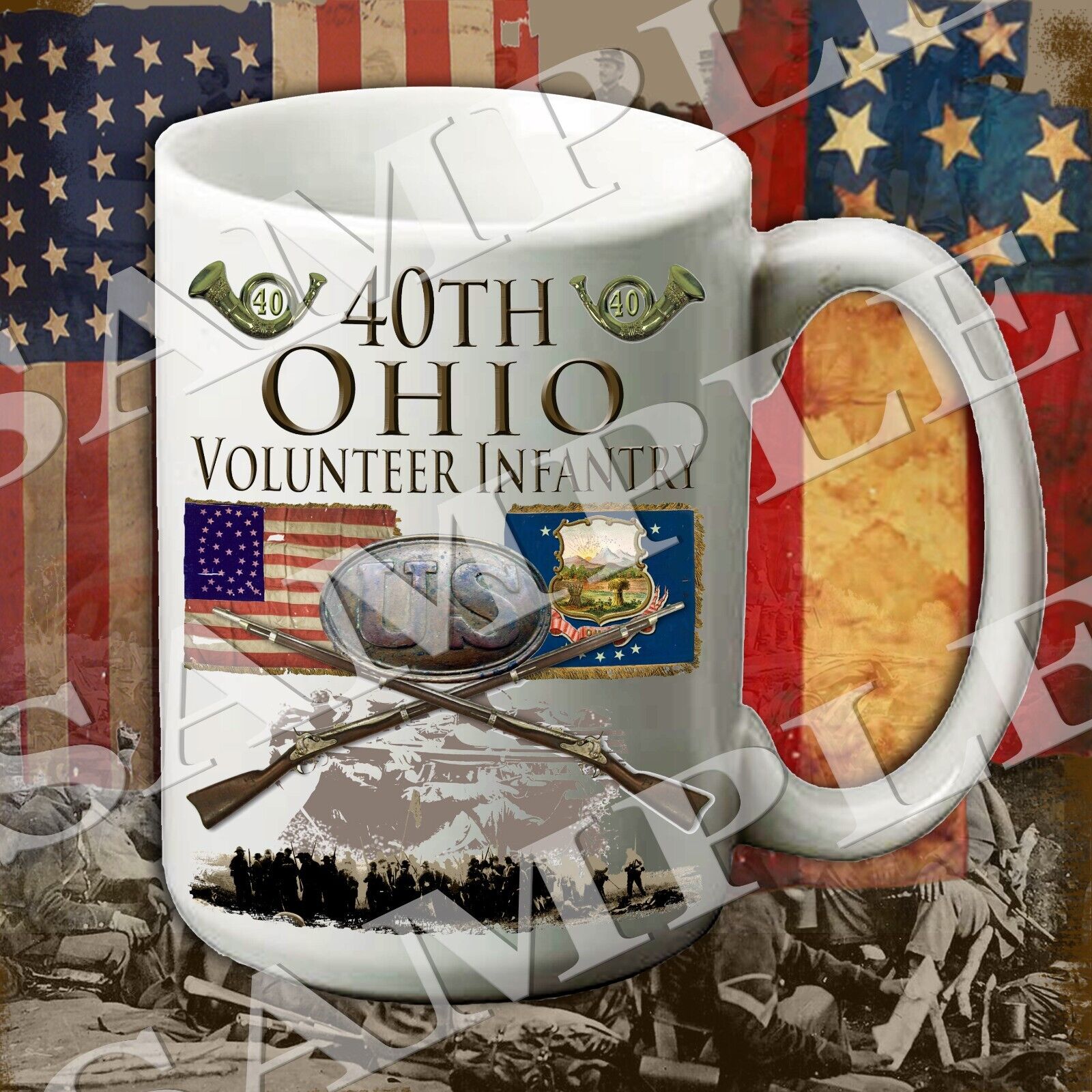 40th Ohio Infantry 15-ounce American Civil War themed coffee mug/cup