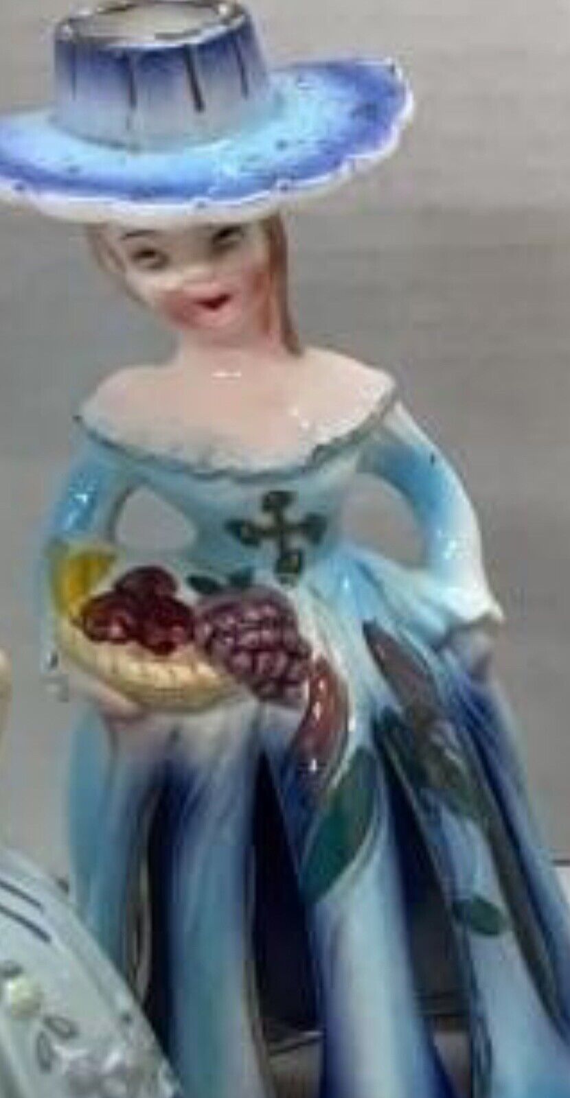 Vintage MCM Blue Lady Napkin/Candle Holder Fruit Basket Artmark Original