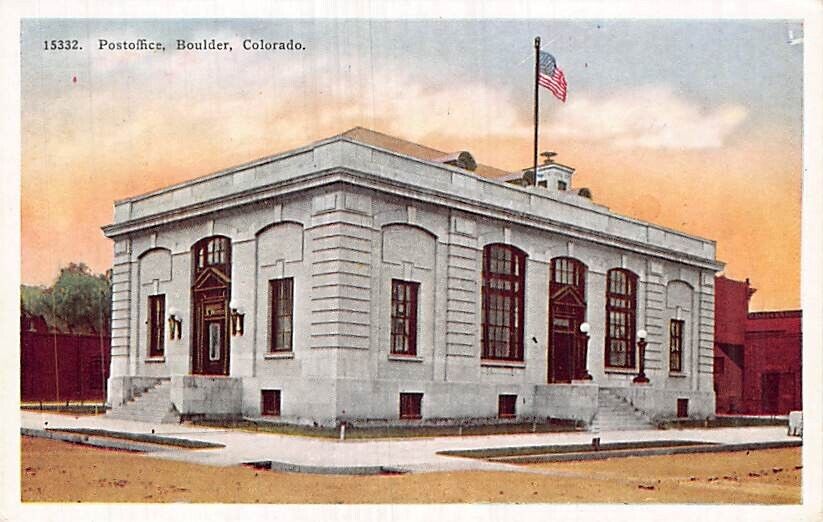 Postcard CO: Post Office, Boulder, Colorado, Antique DB 1920's