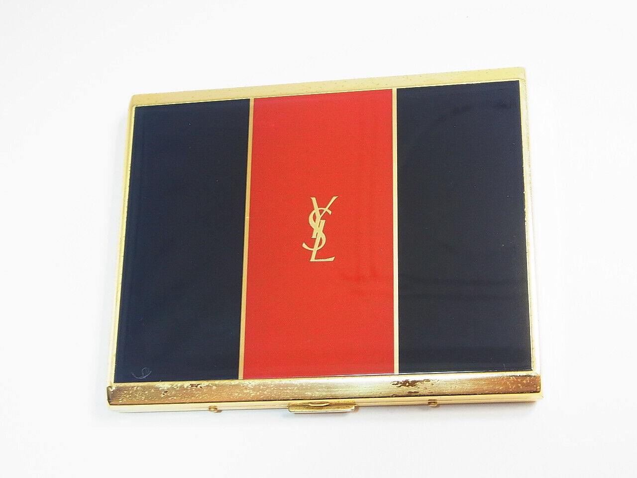 Auth Yves Saint Laurent YSL Cigarette Case Card Holder Black Red Gold