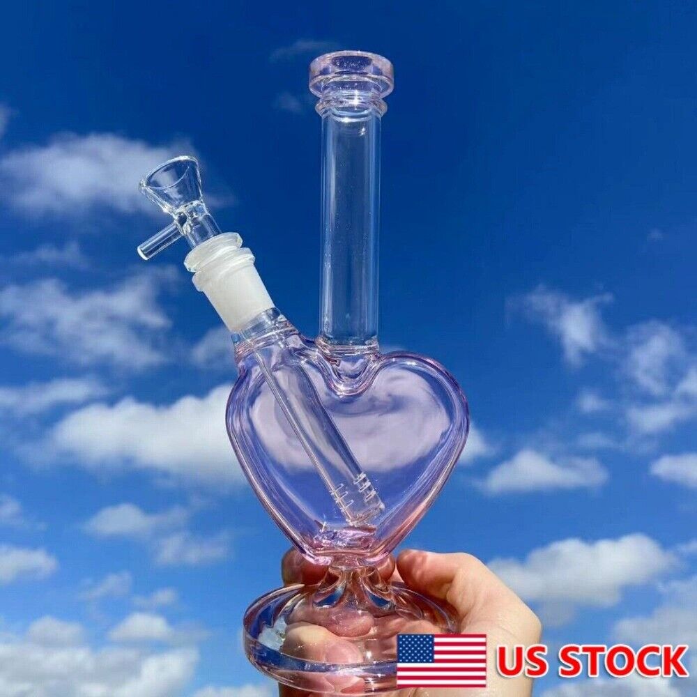 9 inch Heart Shape Glass Hookah Pink Water Pipe Bong Smoking Shisha+14mm Bowl.