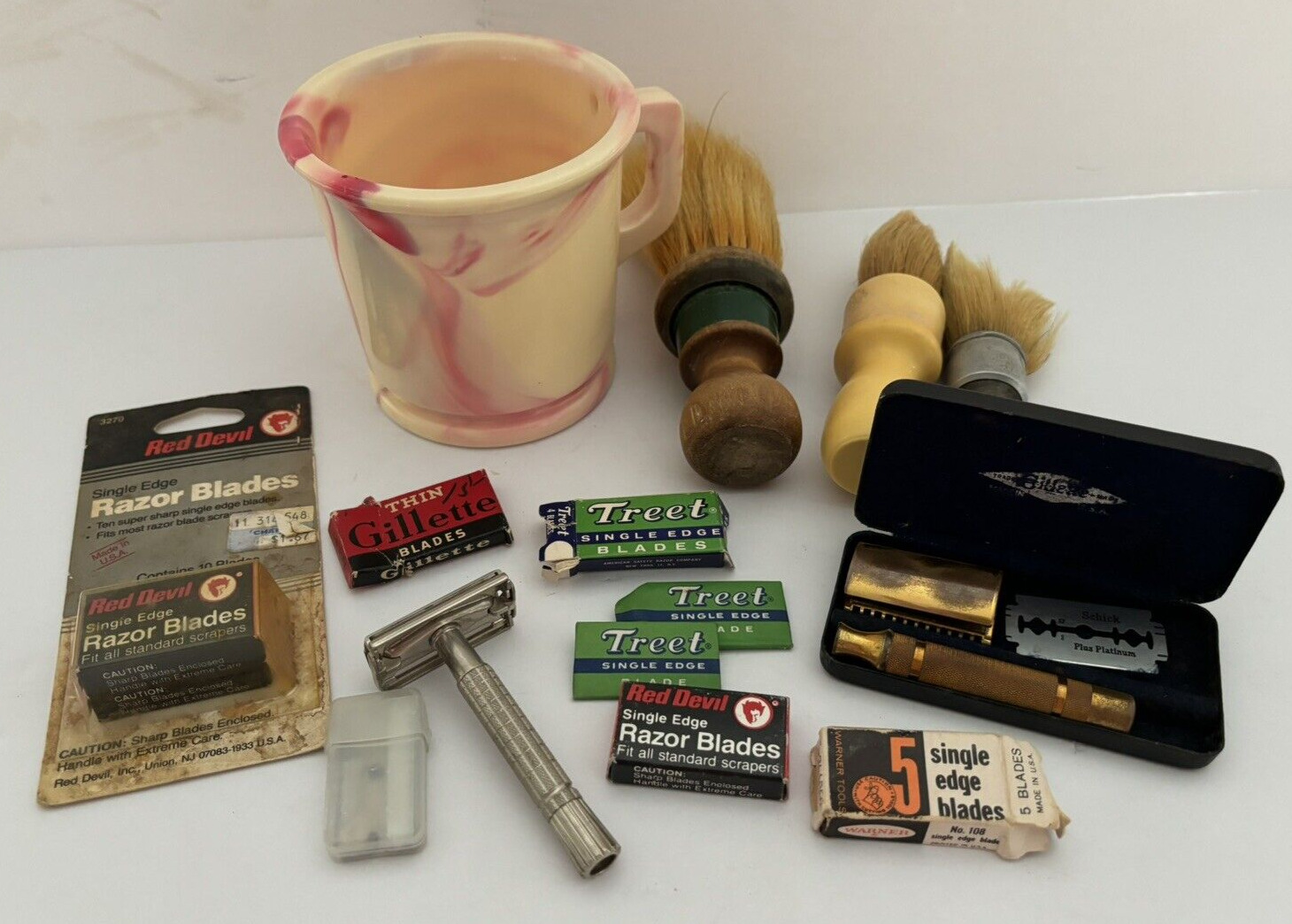 Vintage Shaving Lot (Mug, Brushes, Gillette Razors, Blades Etc.)