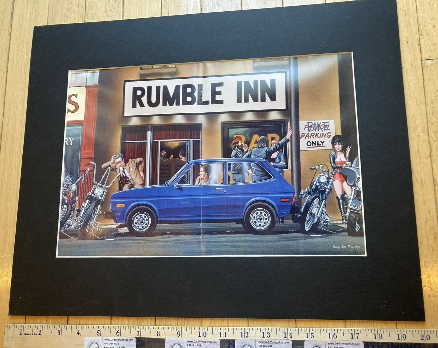 1984 David Mann Motorcycle Easyriders Rumble Inn 16x20 Matted Biker Art Print