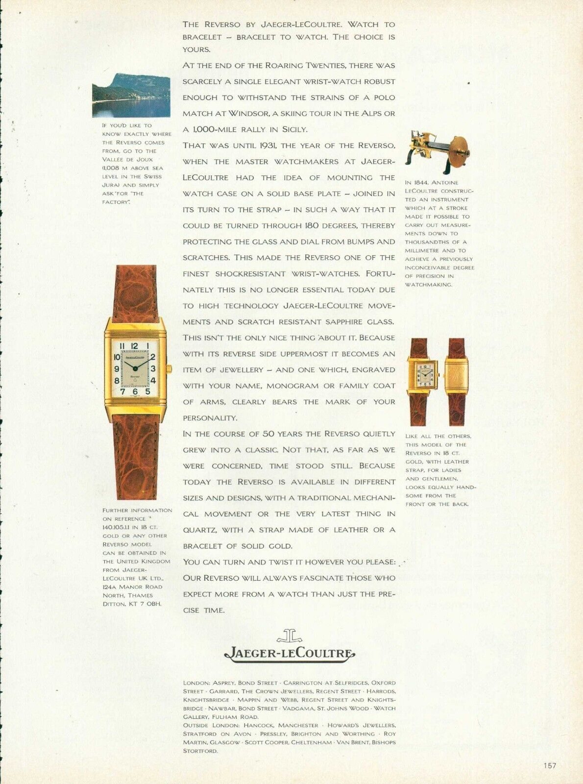 JAEGER-LECOULTRE Watch Magazine Print Ad jewelry Reverso 1980\'s 1pg VTG 1986