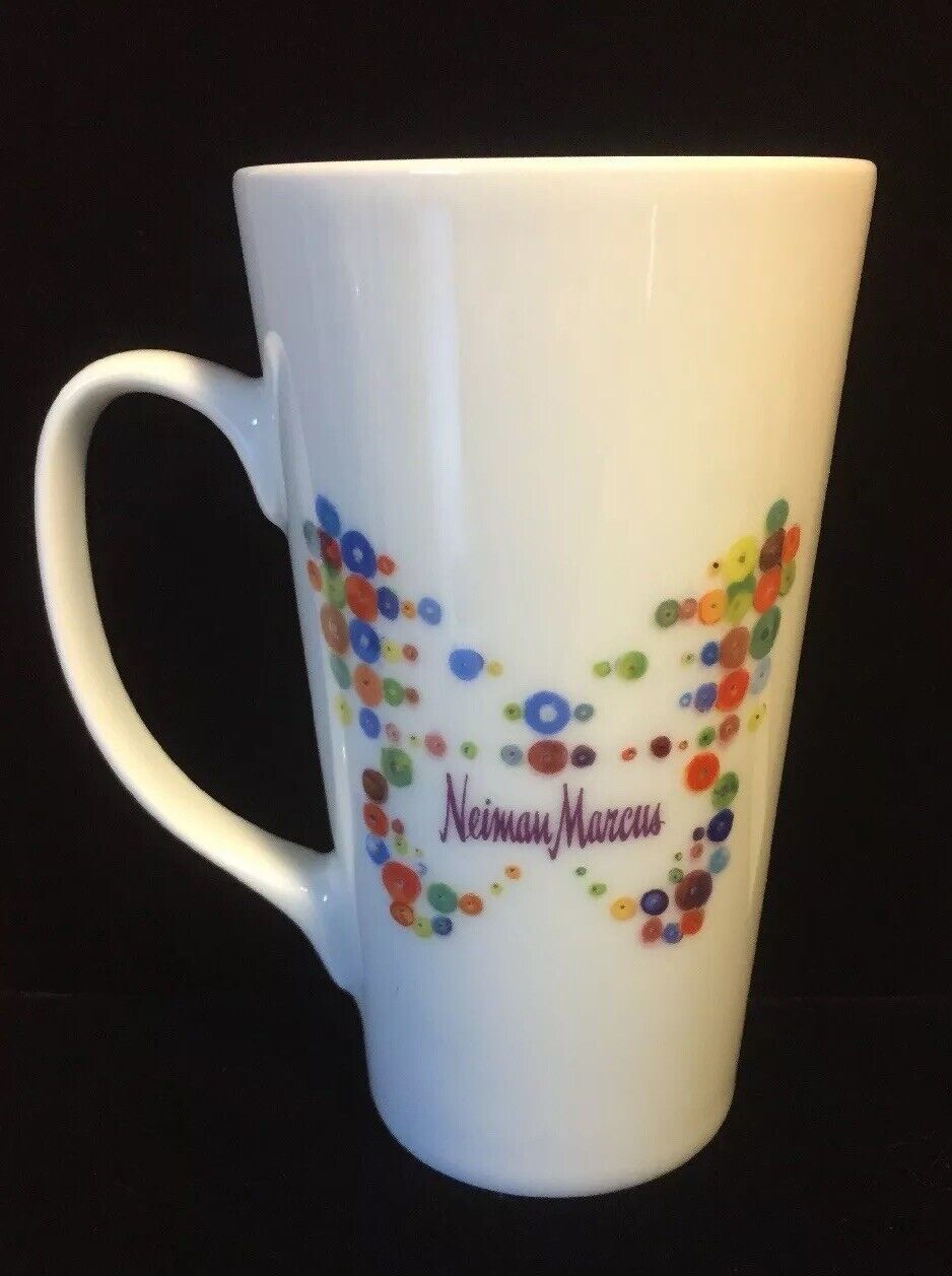 Neiman Marcus Tall Colorful Butterfly 16 Oz Coffee Tea Mug 5.75”