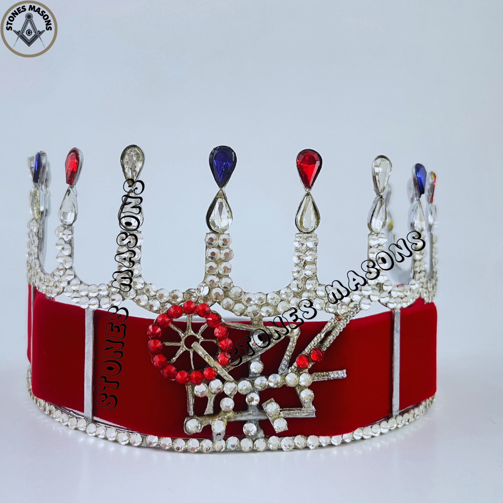 HOJ Crown, Masonic Heroines Of Jericho Crown in Silver Tone red ribbon Free case