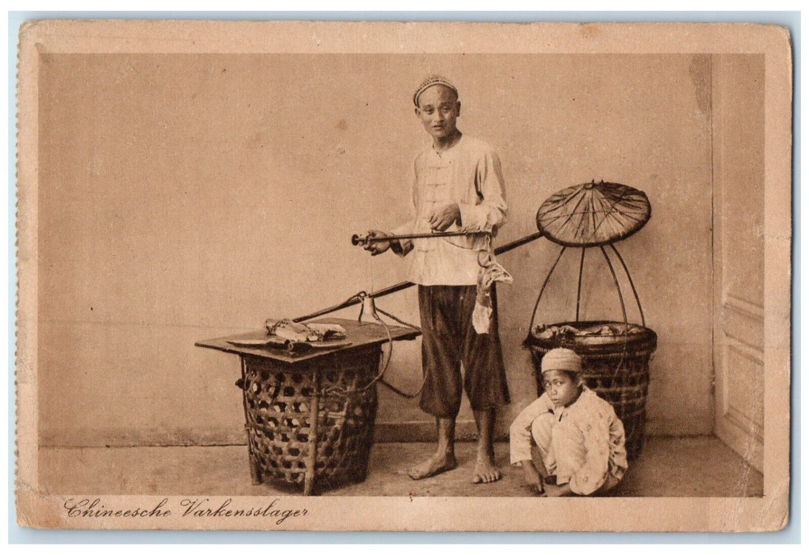 c1940\'s Chinese Pork Butcher Jakarta Indonesia Vintage Unposted Postcard