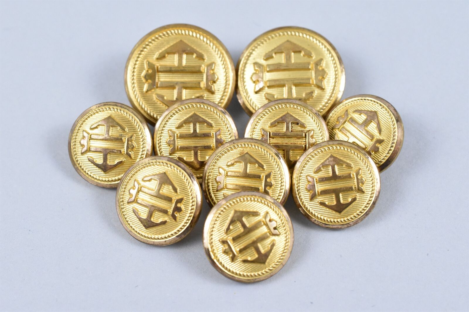 Ten (10) 15/20mm Extremely Fine & Fancy Old Metal Buttons Waterbury Company CT