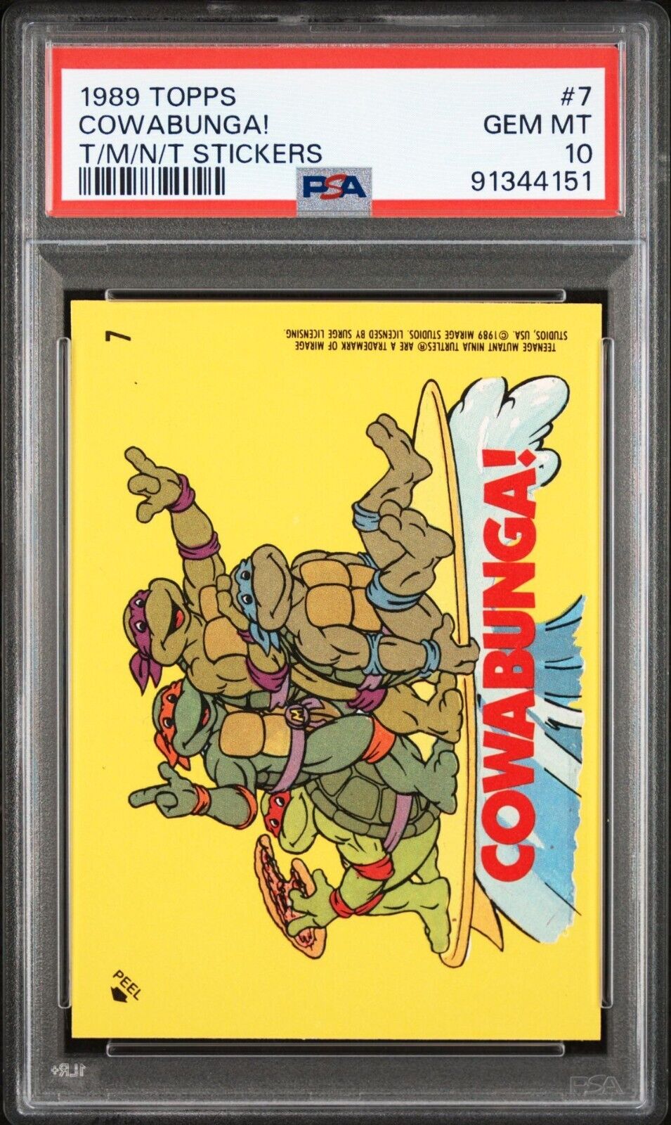 1989 Topps TMNT Ninja Turtles #7 Cowabunga Sticker Card PSA 10