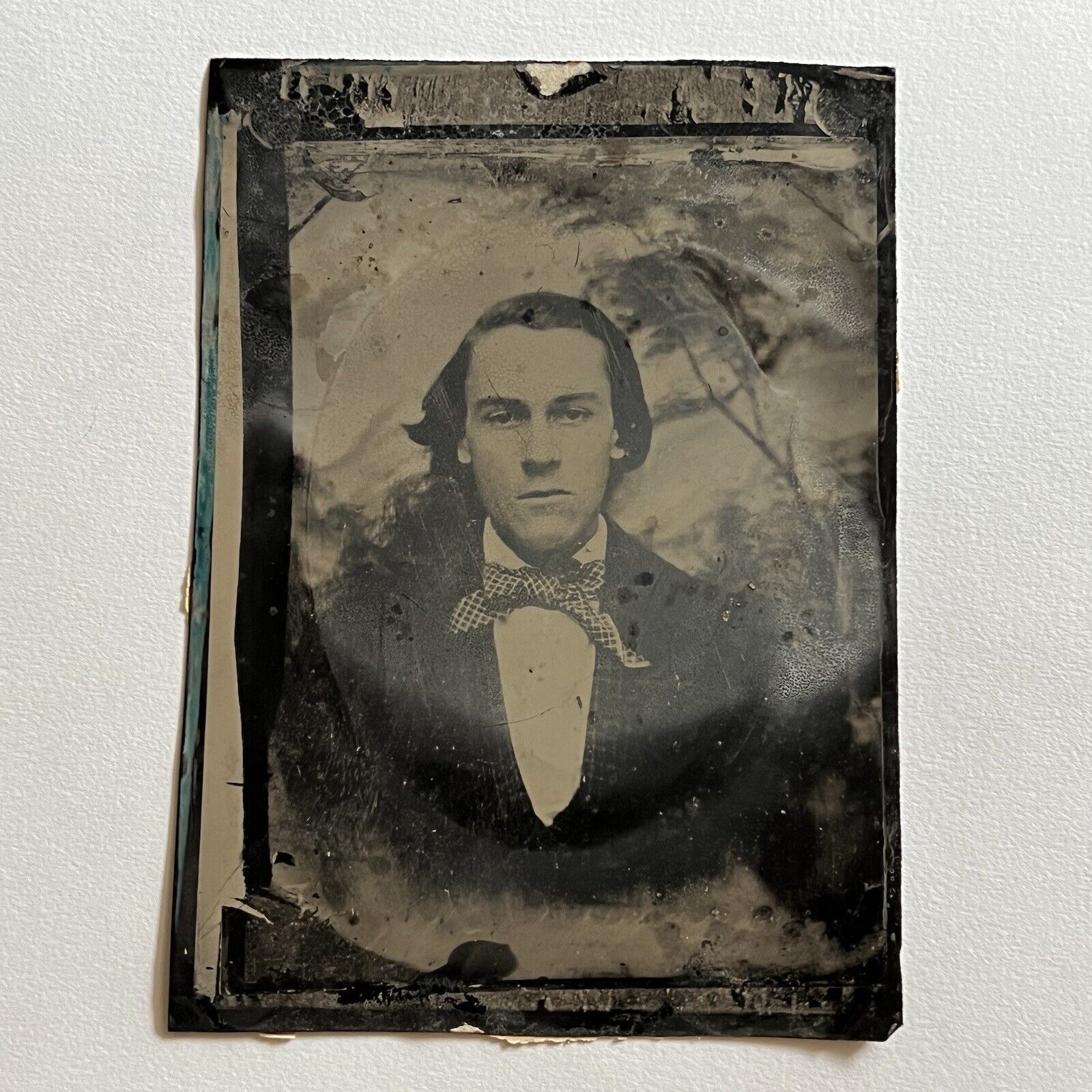 Antique 1/2 Plate Tintype Photograph Handsome Young Man Note Civil War Soldier?