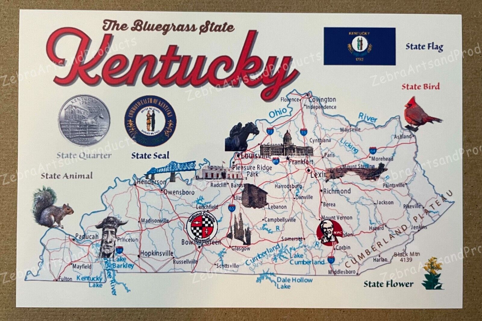 New Postcard 4x6 Kentucky State Map USA