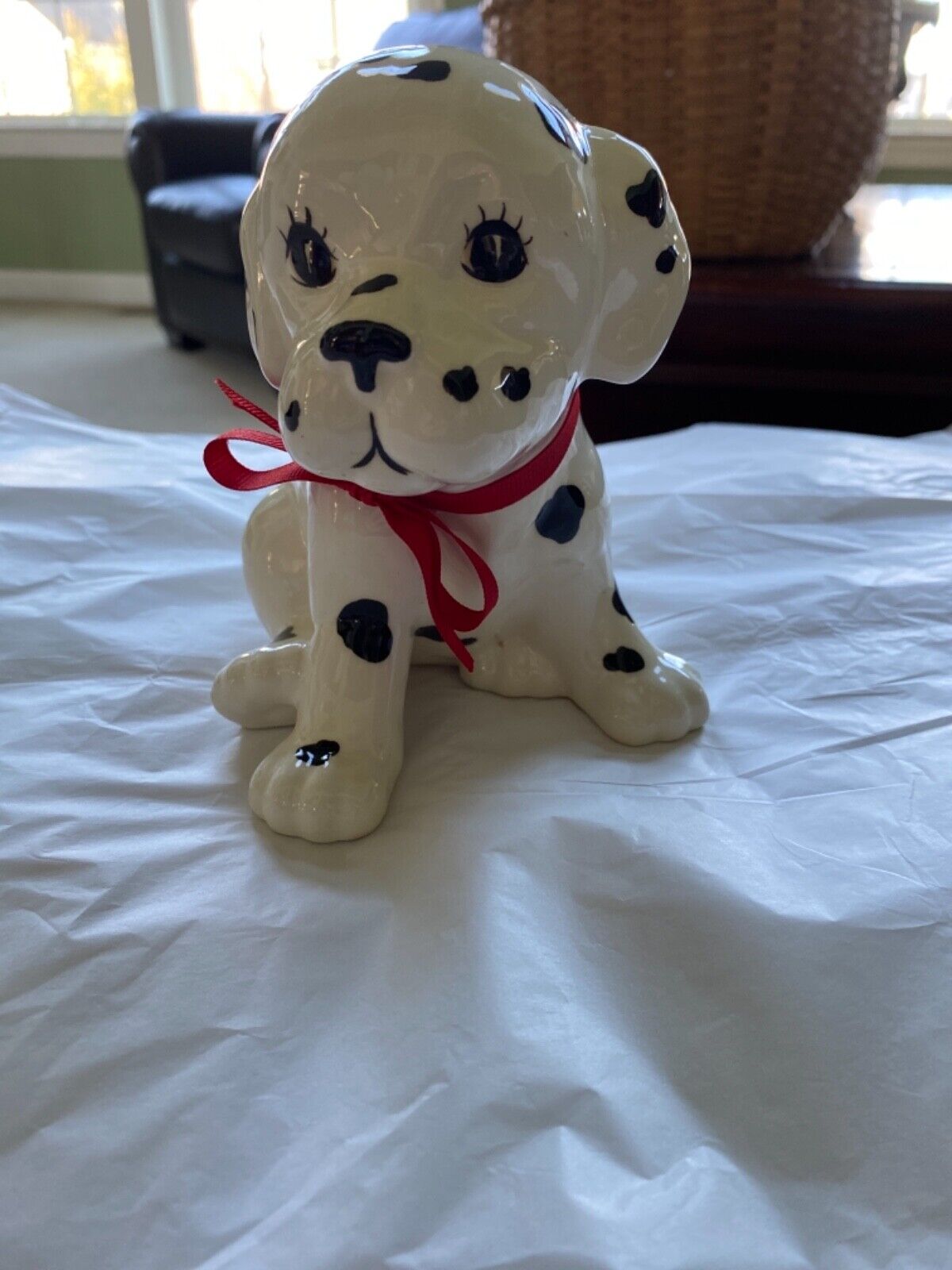 Adorable VTG Ceramic DALMATION  Puppy W/ Red Bow Coin Bank Pat's Critters Dogs