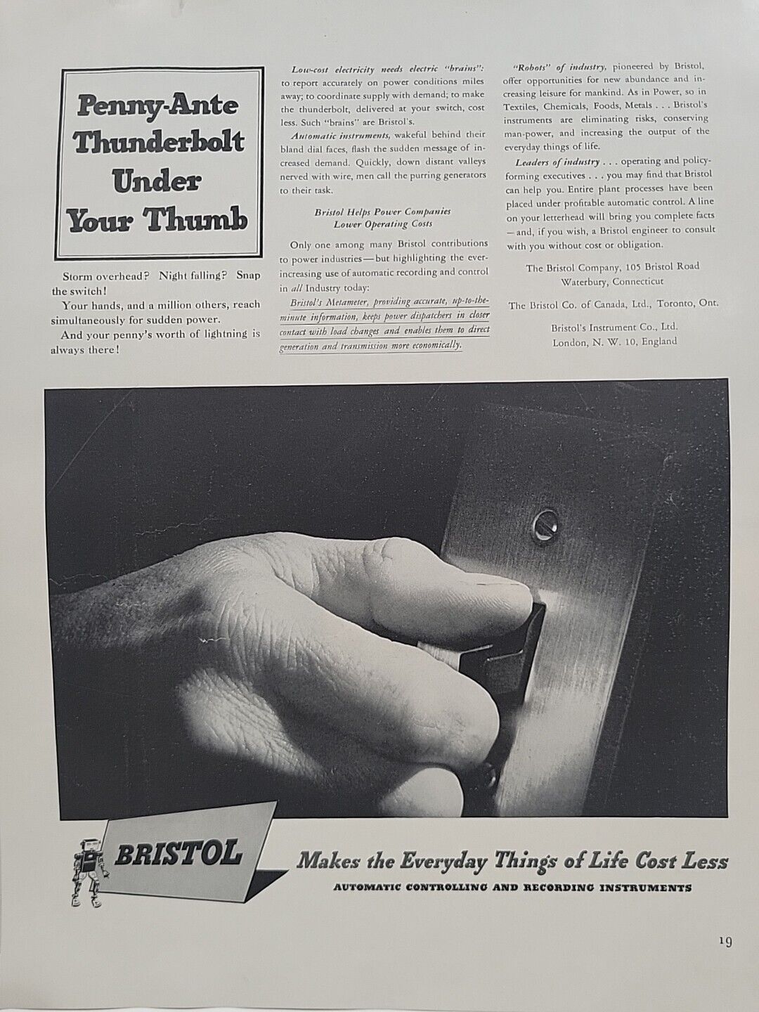 1942 Bristol Automatic Controlling Recording Instruments Fortune WW2 Print Ad Q1