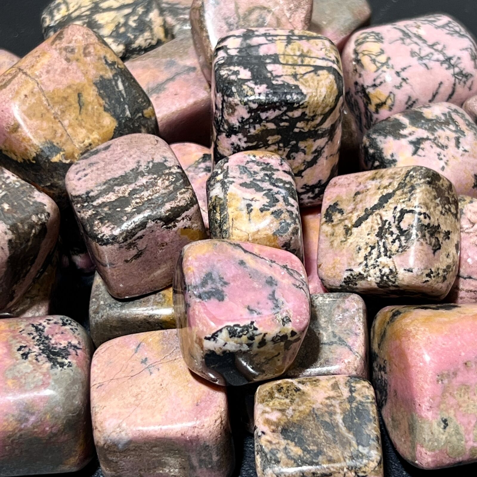 Pink Rhodonite B-Grade Tumbled (1 LB) One Pound Bulk Wholesale Lot Gemstones
