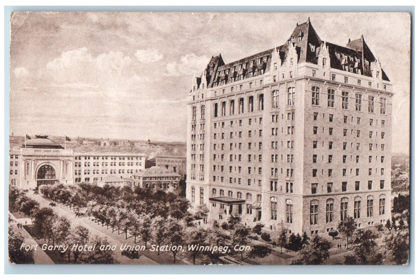 Winnipeg Manitoba Canada Postcard Fort Garry Hotel Union Station 1914