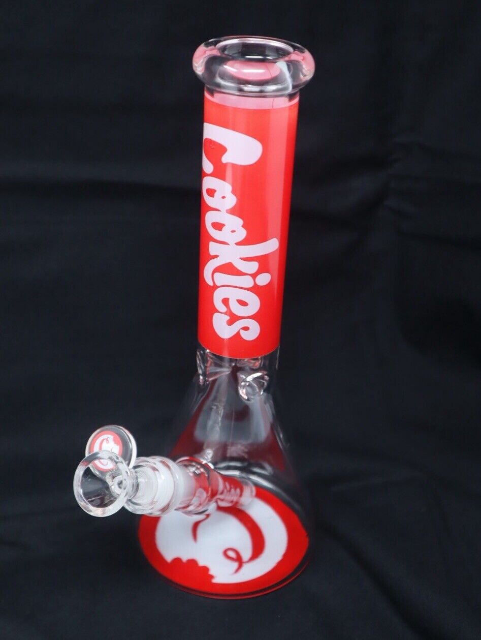 10” Cookies Red Thick Glass Beaker Bong Water Pipe