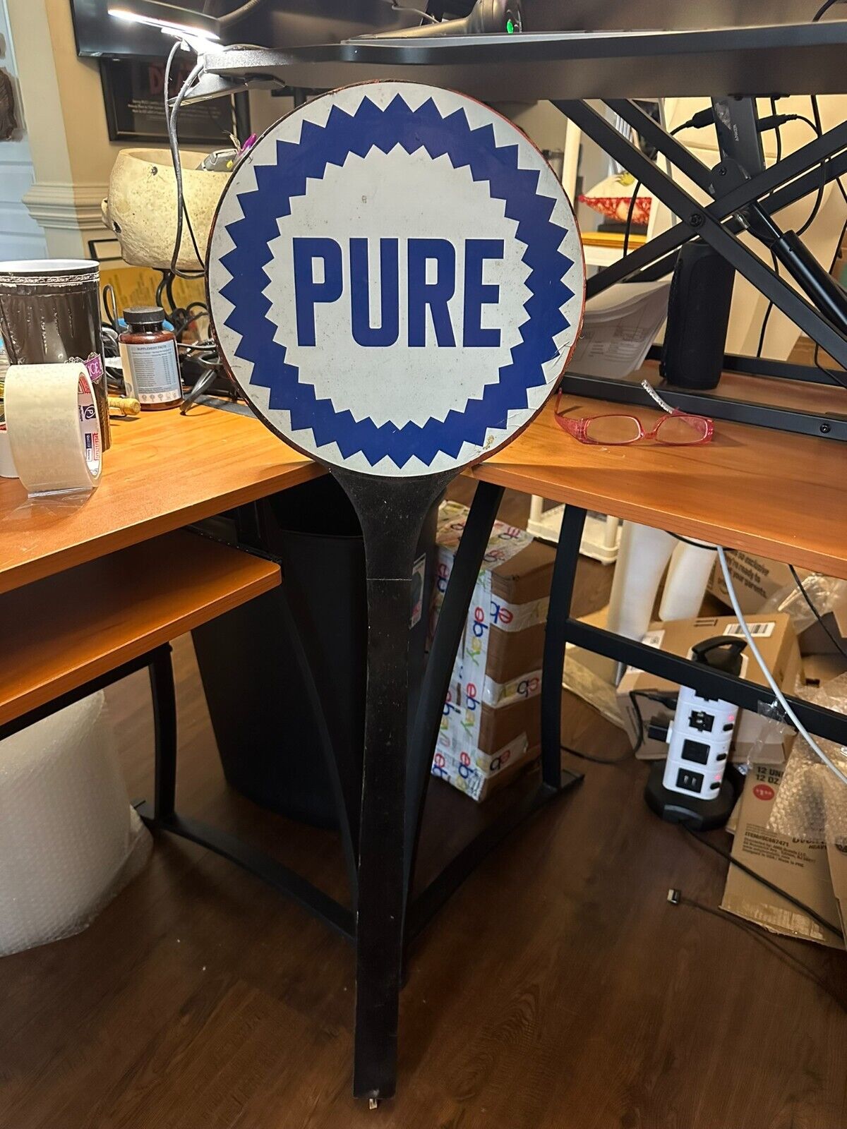 Pure Oil Sign Wooden on 42 inch stand from Gas station Vintage advertising