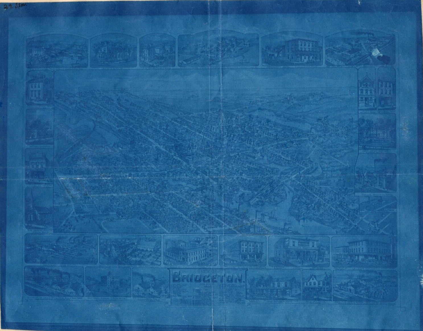 Bridgton New Jersey Unusual Cyanotype Photo of A 1886 Map of Bridgton NJ