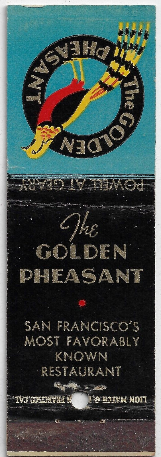 FS Empty Matchbook Cover The Golden Pheasant San Francisco Restaurant