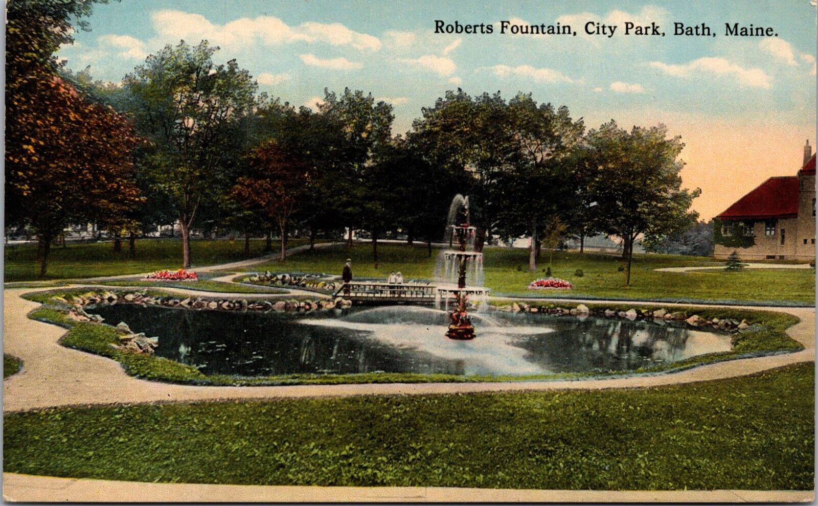 1914 View Of Roberts Fountain City Park Bath Maine ME Posted Antique Postcard