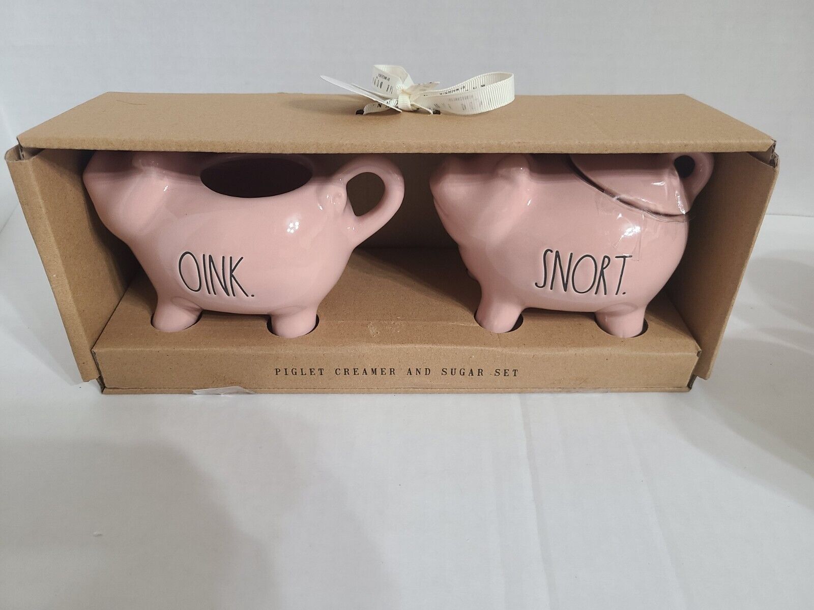 Rae Dunn Sugar With Lid & Creamer Artisan Pink Piggy Piglet Oink And Snort NEW