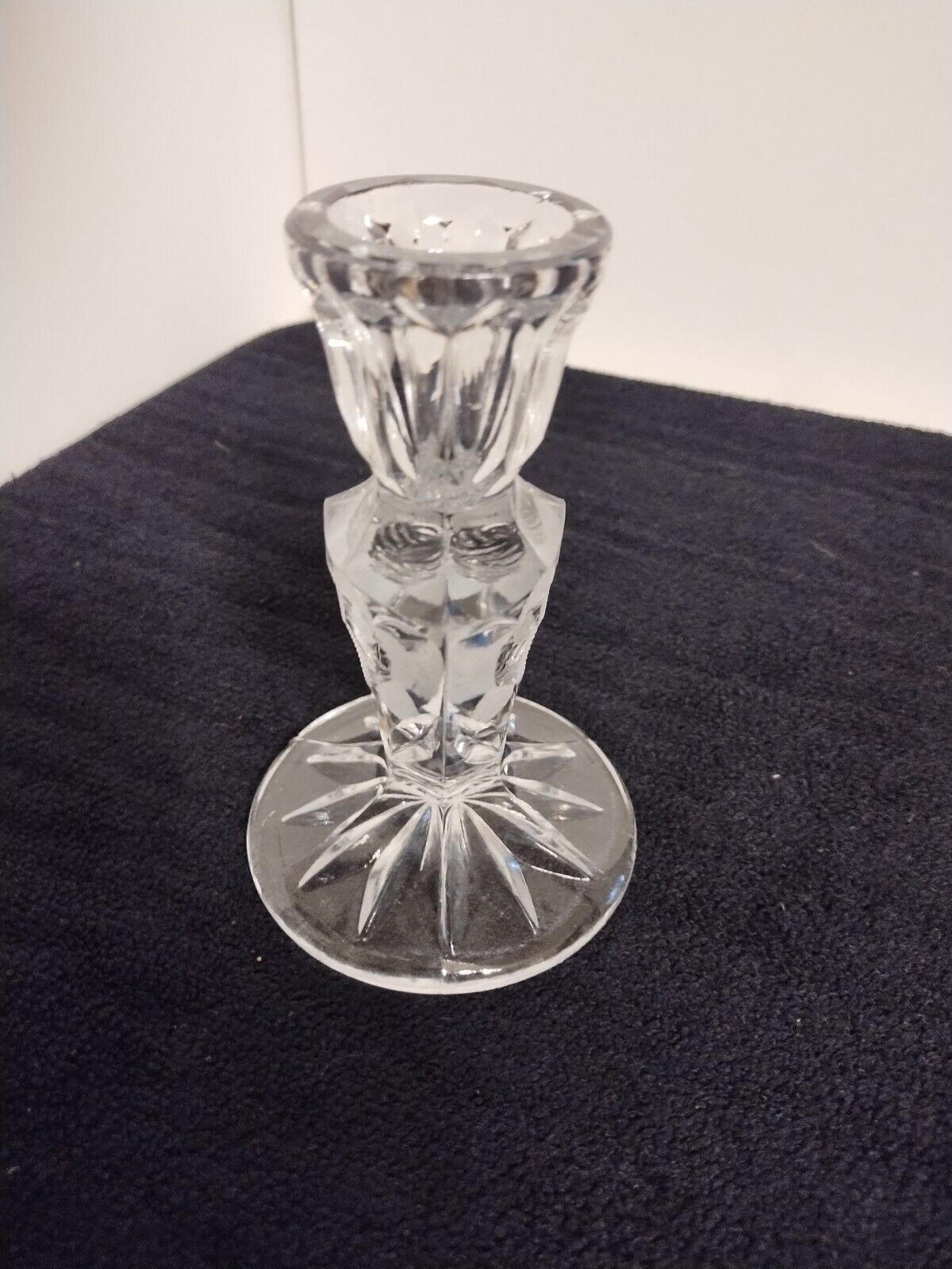 Vintage Clear Lead Crystal Candlestick Candleholder w/Floral Etching