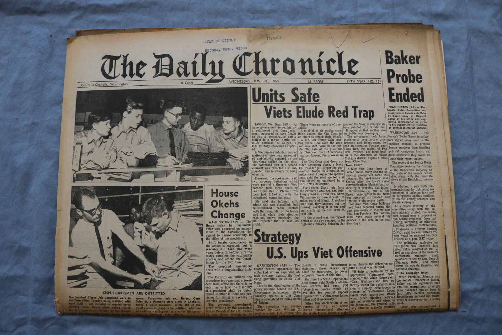 1965 JUNE 30 THE DAILY CHRONICLE NEWSPAPER - VIETS ELUDE RED TRAP - NP 8534