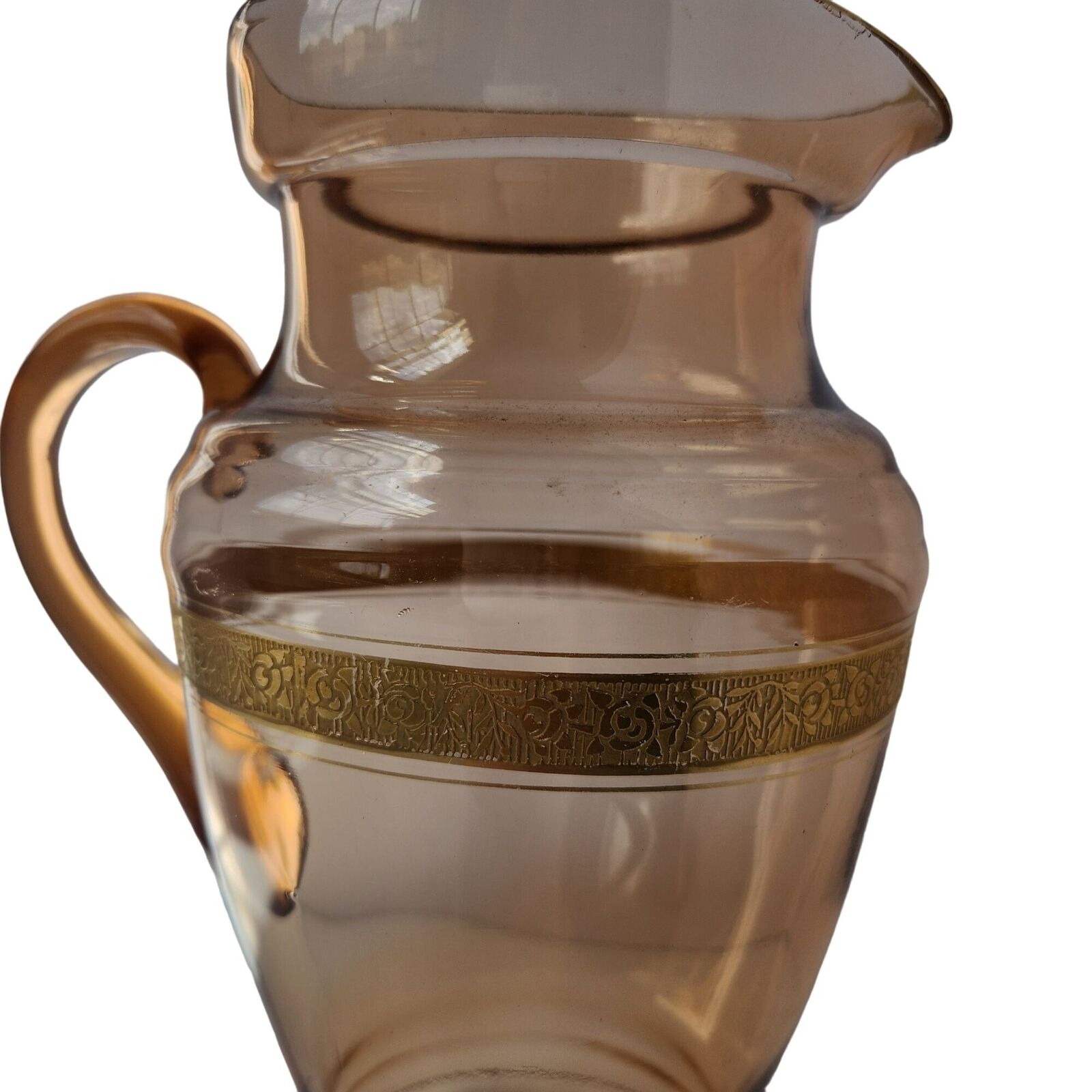 Vintage Amber Glass Pitcher With Gold Trim