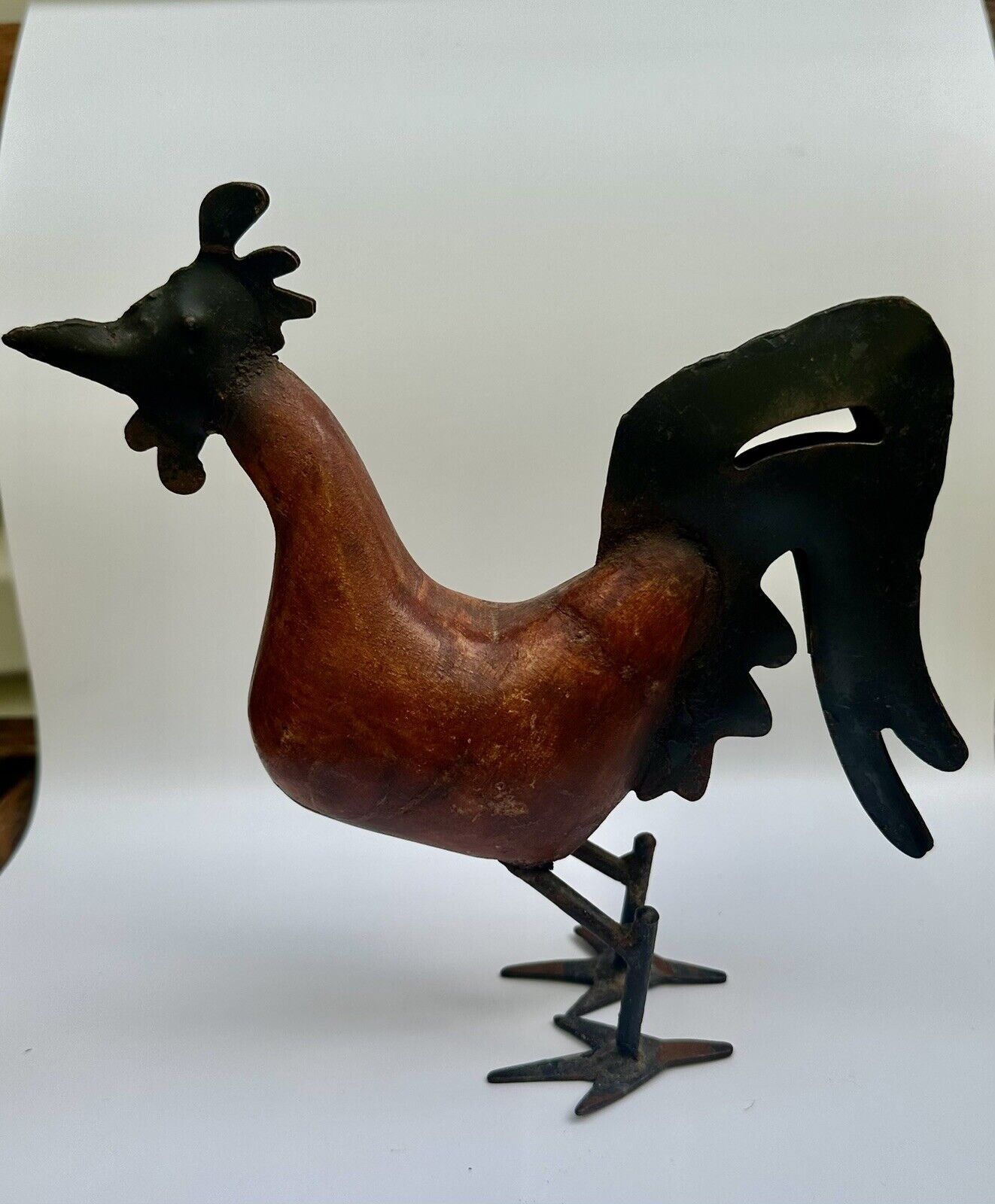 Charles Marcak Metal And Wood Chicken Rooster Figurine