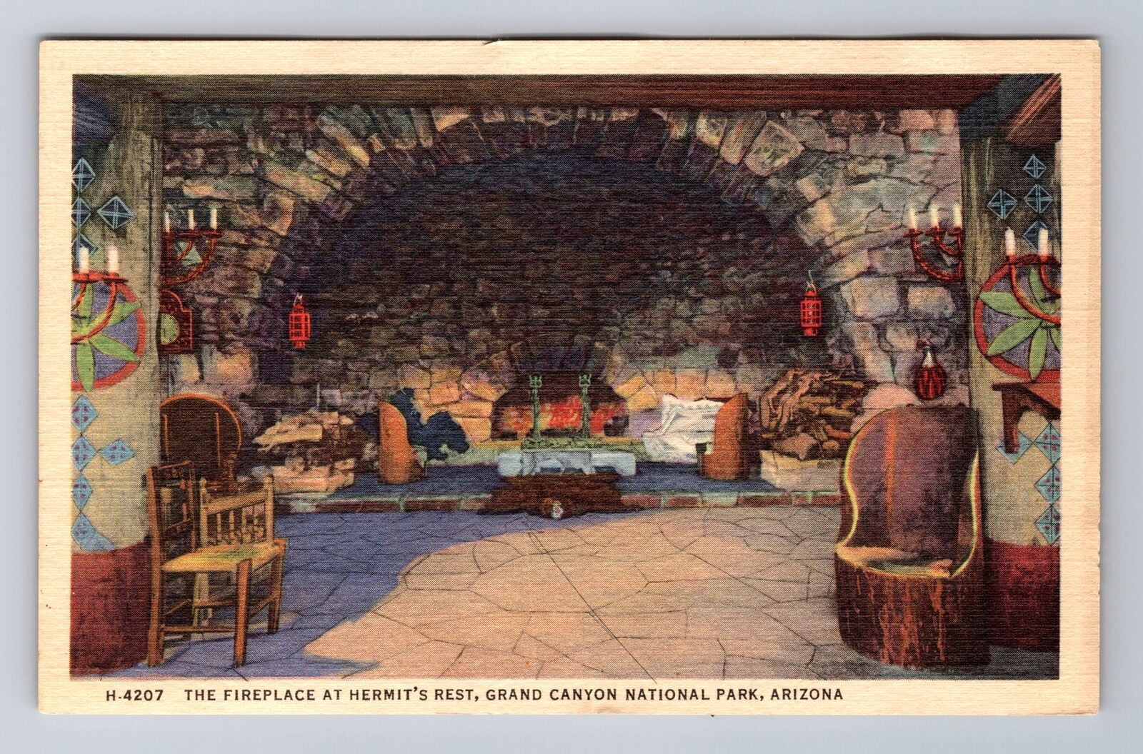 AZ-Arizona, The Fireplace At Hermit's Rest, Antique, Vintage Souvenir Postcard